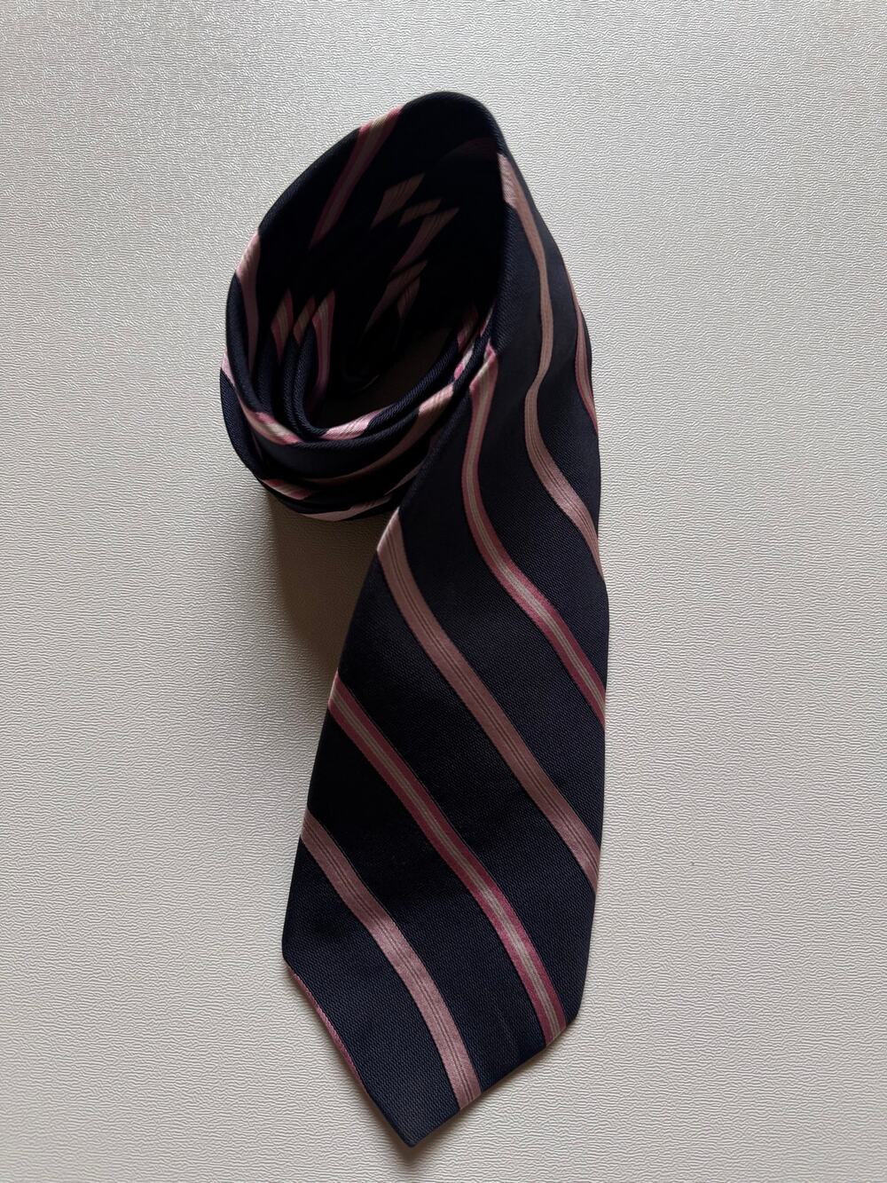 Brooks Brothers Men's Navy Pink Diagonal Stripe Repp Necktie Classic Silk Tie